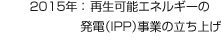 2015年：再生可能エネルギーの発電（IPP）事業の立ち上げ