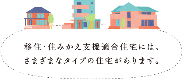 移住?住みかえ支援適合住宅には、さまざまなタイプの住宅があります。