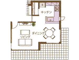 『コンパクト』にこだわったキッチン間取り図