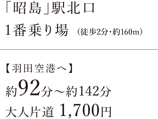 1番乗り場（徒歩2分?約160m）｜【羽田空港へ】約92分?約142分  大人片道 1,700円