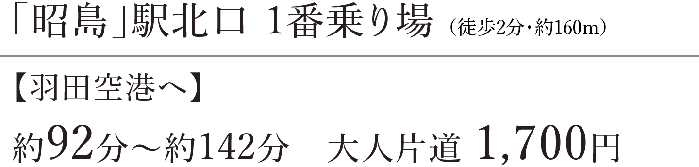 1番乗り場（徒歩2分?約160m）｜【羽田空港へ】約92分?約142分  大人片道 1,700円