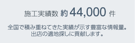 施工実績數 44,000件　全國で積み重ねてきた実績が示す豊富な情報量。出店の適地探しに貢獻します。