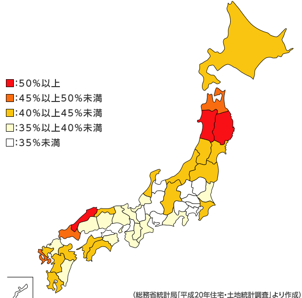 総務(wù)省統(tǒng)計(jì)局「平成20年住宅?土地統(tǒng)計(jì)調(diào)査」より作成