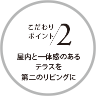 こだわりポイント2 屋內(nèi)と一體感のあるテラスを第二のリビングに