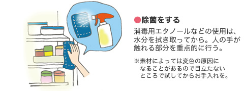 ●除菌をする 消毒用エタノールなどの使用は、水分を拭き取ってから。人の手が觸れる部分を重點的に行う?！　夭膜摔瑜盲皮蠅渖卧颏摔胜毪长趣ⅳ毪韦悄苛ⅳ郡胜い趣长恧窃嚖筏皮椁秩毪欷?。