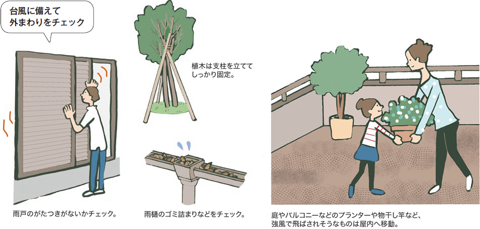 臺風に備えて外まわりをチェック