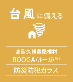 臺(tái)風(fēng)に備える　高耐久軽量屋根材ROOGA（ルーガ）※2　防災(zāi)防犯ガラス